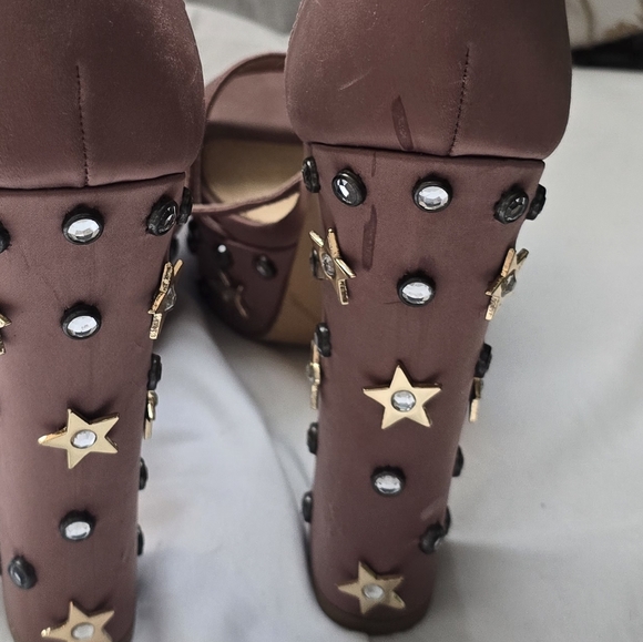 Steve Madden Glory Dusty Rose Satin Studded Platform Heels - Picture 6 of 6